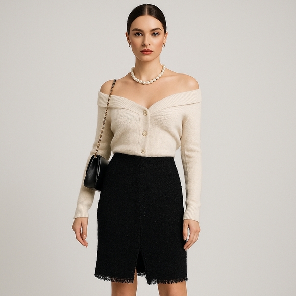 Giambattista Valli Black Tweed Fringe Hem Skirt EU 44 / US 8 - Picture 1 of 7